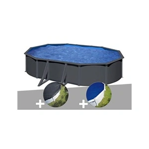 GRE Kit piscine acier gris anthracite Gré Louko ovale 6,34 x 3,99 x 1,... pas cher