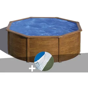 Gre Kit piscine acier aspect bois Gré Pacific ronde 3,70 x 1,22 m + T... pas cher