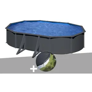 GRE Kit piscine acier gris anthracite Gré Louko ovale 6,34 x 3,99 x 1,... pas cher