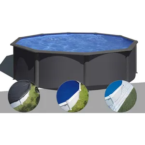 GRE Kit piscine acier gris anthracite Gré Louko ronde 4,80 x 1,22 m + ... pas cher