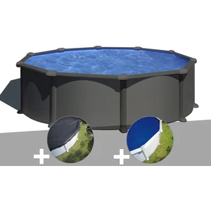 Comparateur de prix : GRE Kit piscine acier gris anthracite Gré Juni ronde 4,80 x 1,32 m + B...