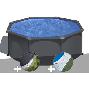 GRE Kit piscine acier gris anthracite Gré Louko ronde 3,20 x 1,22 m + ... pas cher