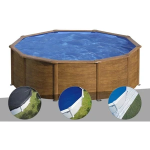 Comparateur de prix : GRE Kit piscine acier aspect bois Gré Pacific ronde 4,80 x 1,22 m + Bâ...