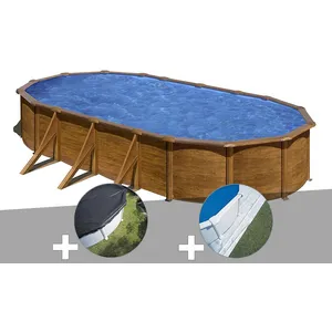 Gre Kit piscine acier aspect bois Gré Pacific ovale 7,44 x 3,99 x 1,2... pas cher