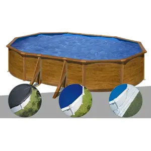 GRE Kit piscine acier aspect bois Gré Pacific ovale 6,34 x 3,99 x 1,22... pas cher