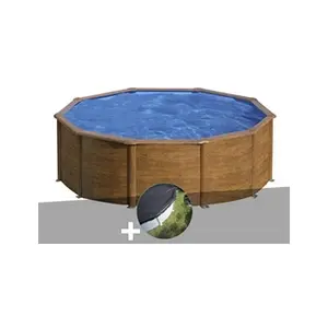 GRE Kit piscine acier aspect bois Gré Pacific ronde 4,80 x 1,22 m + Bâ... pas cher
