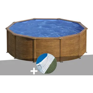 GRE Kit piscine acier aspect bois Gré Pacific ronde 4,80 x 1,22 m + Ta... pas cher