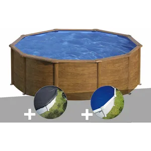 GRE Kit piscine acier aspect bois Gré Pacific ronde 4,80 x 1,22 m + Bâ... pas cher