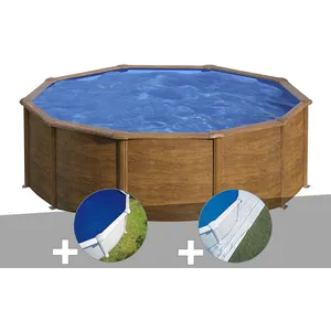 GRE Kit piscine acier aspect bois Gré Pacific ronde 4,80 x 1,22 m + Bâ... pas cher