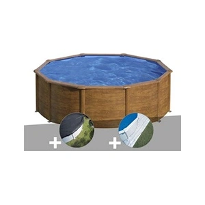GRE Kit piscine acier aspect bois Gré Pacific ronde 4,80 x 1,22 m + Bâ... pas cher