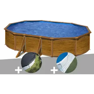 Gre Kit piscine acier aspect bois Gré Pacific ovale 6,34 x 3,99 x 1,22... pas cher