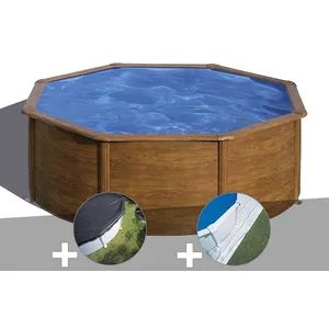 Gre Kit piscine acier aspect bois Gré Pacific ronde 3,70 x 1,22 m + B... pas cher