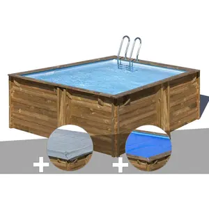 GRE Kit piscine bois Sunbay Carra 3,05 x 3,05 x 1,19 m + Bâche hiver +... pas cher