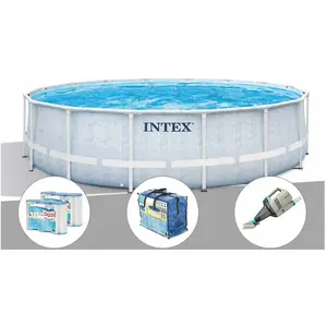 Kit piscine tubulaire Intex Chevron ronde 4,88 x 1,22 m + 6 cartouches... pas cher