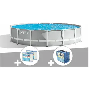 Comparateur de prix : Intex Kit piscine tubulaire Intex Prism Frame ronde 4,57 x 1,07 m + Bà...