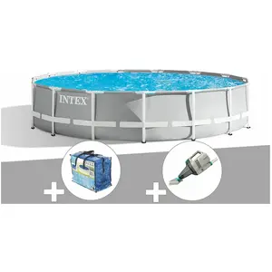Kit piscine tubulaire Intex Prism Frame ronde 4,57 x 1,07 m + Bâche à ... pas cher