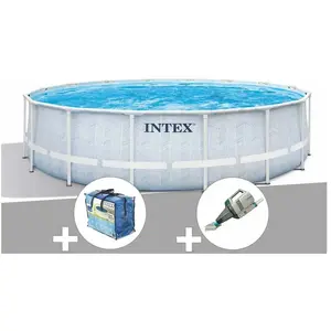 Kit piscine tubulaire Intex Chevron ronde 4,88 x 1,22 m + Bâche à bull... pas cher