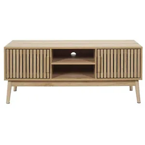 THE HOME DECO FACTORY Meuble TV 2 portes et 2 niches de rangement Saulk en bois - Marron TU