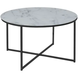 Comparateur de prix : Toilinux Table basse ronde en verre effet marbre - Diam. 80 cm - Blanc et Noir