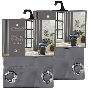 Comparateur de prix : TOILINUX - Lot de 2 Rideaux de salon occultants 8 oillets - 140 x 260 cm - Gris