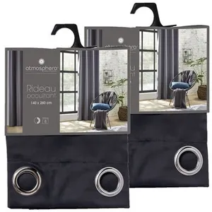 Comparateur de prix : TOILINUX - Lot de 2 Rideaux de salon occultants 8 oillets - 140 x 260 cm - Gris foncé