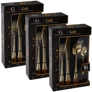 Comparateur de prix : Toilinux Lot De 3 Ménagères En Acier Inoxydable - 48 Couverts - Doré