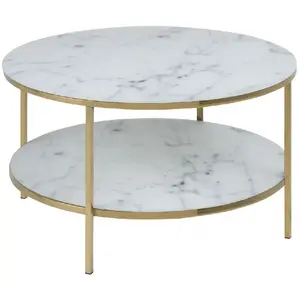 Comparateur de prix : Toilinux - Table Basse Ronde Effet Marbre En Verre Et Métal 2 Niveaux