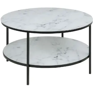 Comparateur de prix : Toilinux - Table basse ronde effet marbre en verre et métal 2 niveaux