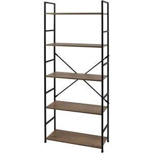 Toilinux Etagère Droite Large 5 Niveaux Colorado H.48 En Métal Et Mdf - Beige Et Noir