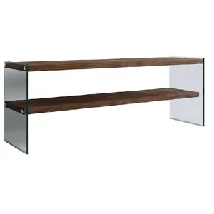 Comparateur de prix : Toilinux Meuble tv en bois de pin massif et structure en verre 1 étagère marron