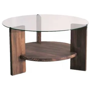 Comparateur de prix : Toilinux - Table Basse Ronde En Verre Et Panneaux De Particules