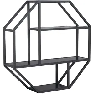 Comparateur de prix : Toilinux Etagère Murale Hexagonale En Mdf Et Métal - Noir