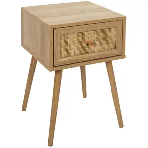 Comparateur de prix : Toilinux Table de chevet avec 1 tiroir en rotin et panneaux de particules beige