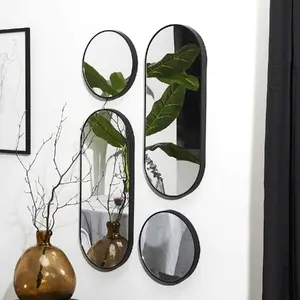 The Home Deco Factory Lot de 4 miroirs ronds et ovales - Noir