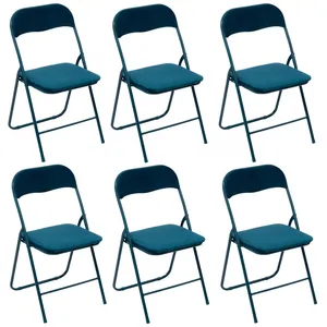 5 Five Simply Smart Lot De 6 Chaises Pliantes Effet Velours - Bleu