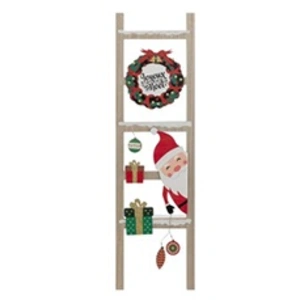 Atmosphera, Createur D'Interieur Pancarte échelle Joyeux Noël en bois avec Père Noël et couronne - H 65 cm pas cher