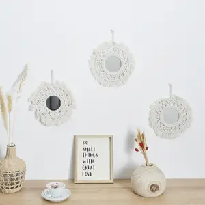 Comparateur de prix : THE HOME DECO FACTORY - Lot de 3 miroirs ronds bohème - Diam 28 Cm - Beige - Bohème
