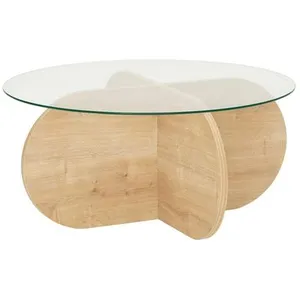 Comparateur de prix : TOILINUX Table basse ronde Luminix en verre et bois - Beige TU