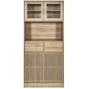 Comparateur de prix : CMP Buffet De Cuisine 4 Portes 2 Tiroirs Saulk En Bois - Marron