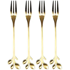 Comparateur de prix : The Home Deco Factory Lot De 4 Fourchettes À Dessert Feuille - Doré