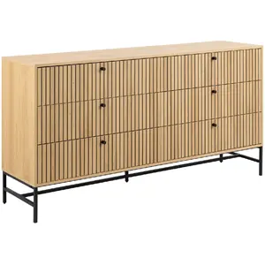 Comparateur de prix : Toilinux Commode rectangulaire 6 tiroirs effet tasseaux BAÏKAL - Beige