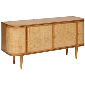 Comparateur de prix : Atmosphera - Buffet 4 portes en bois et rotin KISCO - Marron