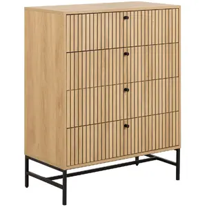 Toilinux Commode rectangulaire à 4 tiroirs effet tasseaux BAÏKAL - Beige