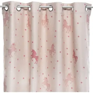 - Rideau occultant imprimé licorne - 140 x 250 cm - Rose
