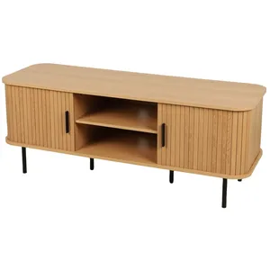TOILINUX Meuble tv 2 portes coulissantes effet tasseau bonnie - beige pas cher