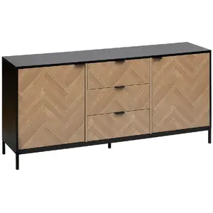 FIVE Buffet 2 portes et 3 tiroirs en bois et métal chevrons - beige et noir pas cher