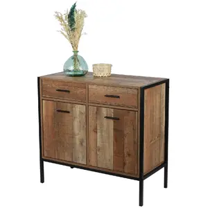 Comparateur de prix : Toilinux Commode riverside - 2 tiroirs et 2 portes - largeur 84 cm - métal et bois