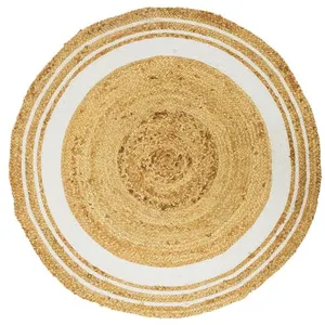 Comparateur de prix : Non communiqué - Tapis rond en Jute et coton - Imprimé Blanc - Diamètre 90 cm