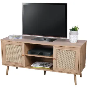 Toilinux - Meuble TV Bali en cannage et panneaux de particules - 2 portes - Bali