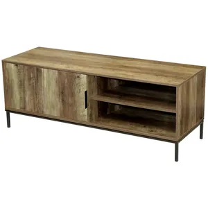 Comparateur de prix : Toilinux Meuble Tv Joya Avec 1 Porte Et 2 Niches De Rangement - Bois Foncé Et Noir